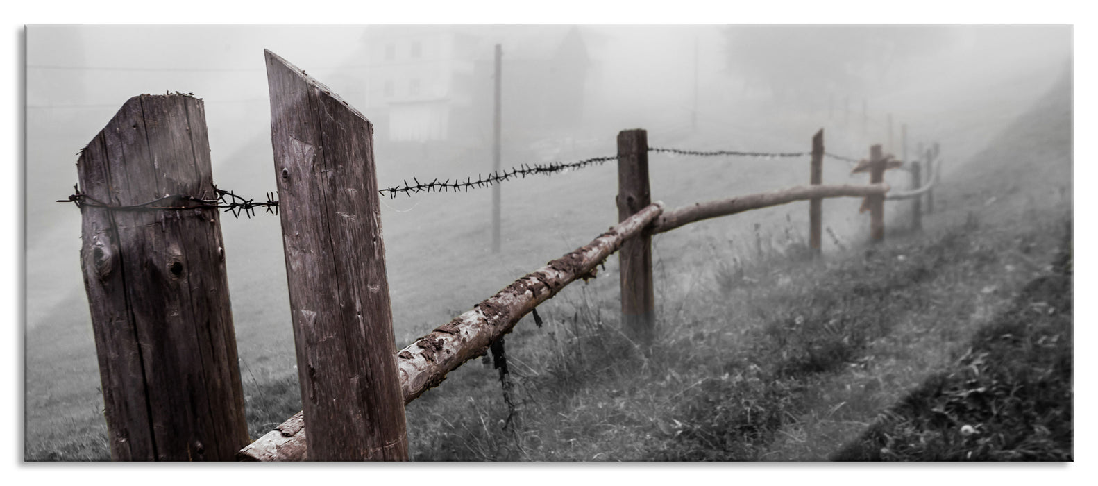 Pixxprint Zaun Stacheldraht, Glasbild Panorama