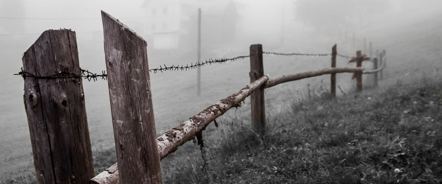 Zaun Stacheldraht, Glasbild Panorama