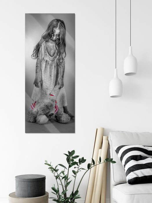 Mädchen mit Teddy, Glasbild Panorama