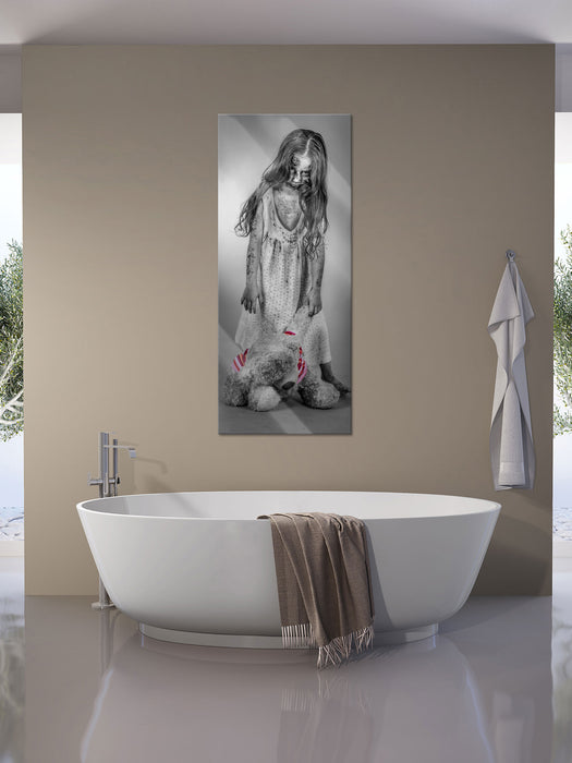 Mädchen mit Teddy, Glasbild Panorama