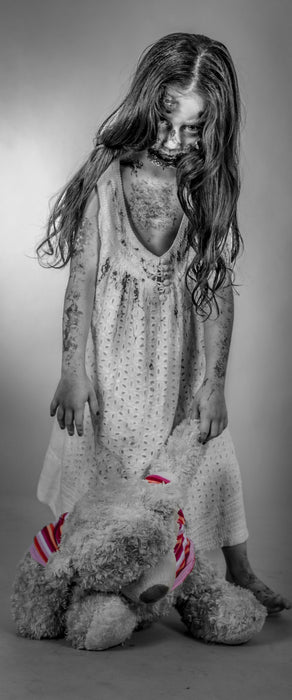 Mädchen mit Teddy, Glasbild Panorama