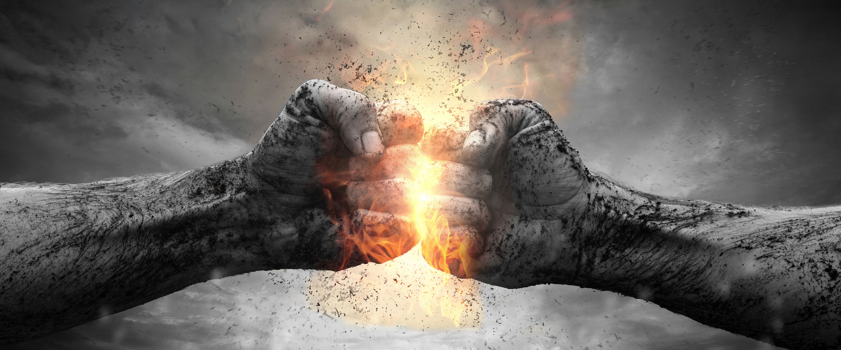 Fäuste mit Energie, Glasbild Panorama