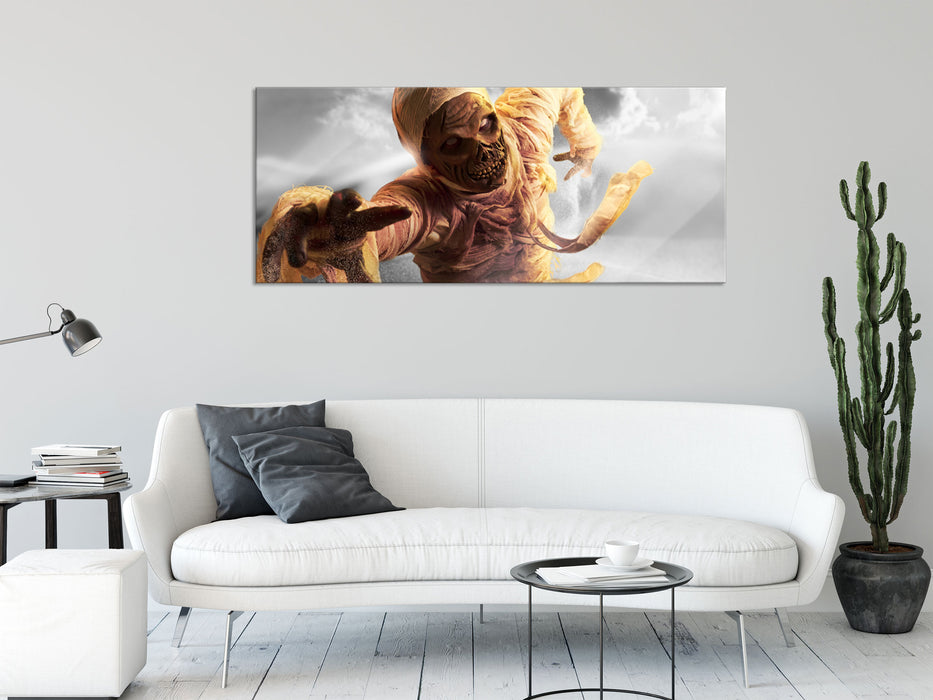 hungrige Mumie greift an, Glasbild Panorama
