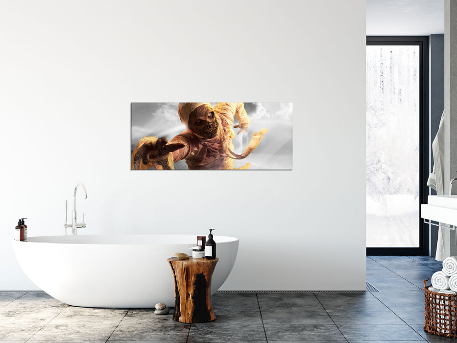 hungrige Mumie greift an, Glasbild Panorama
