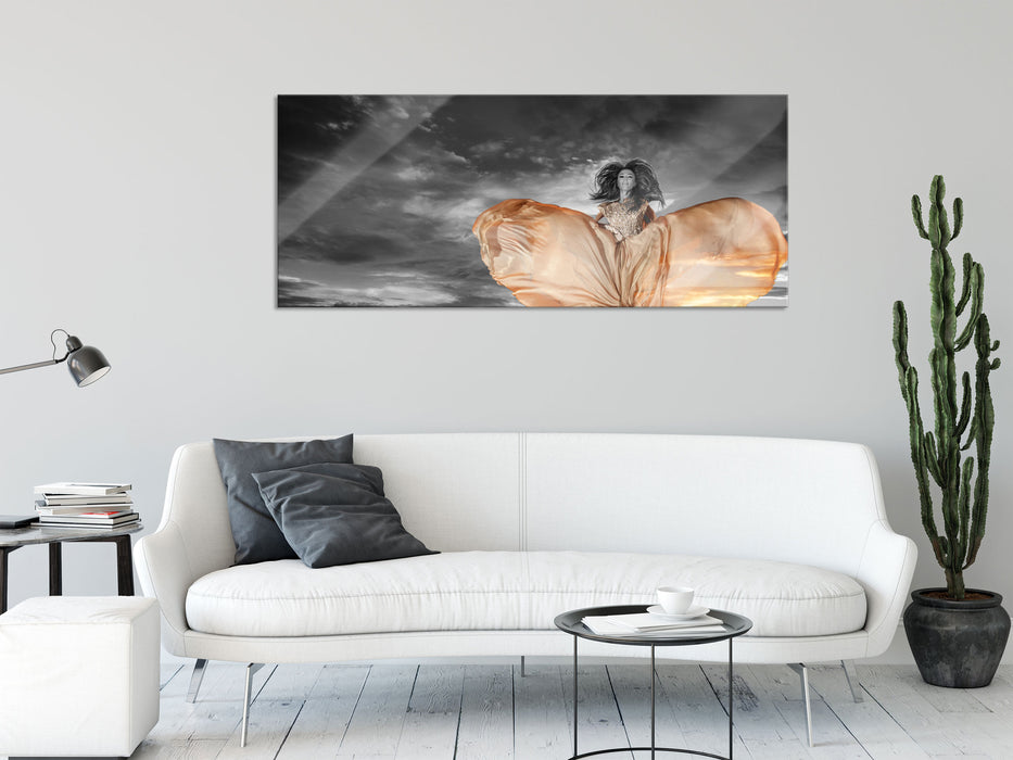 Frau in schönem Kleid, Glasbild Panorama