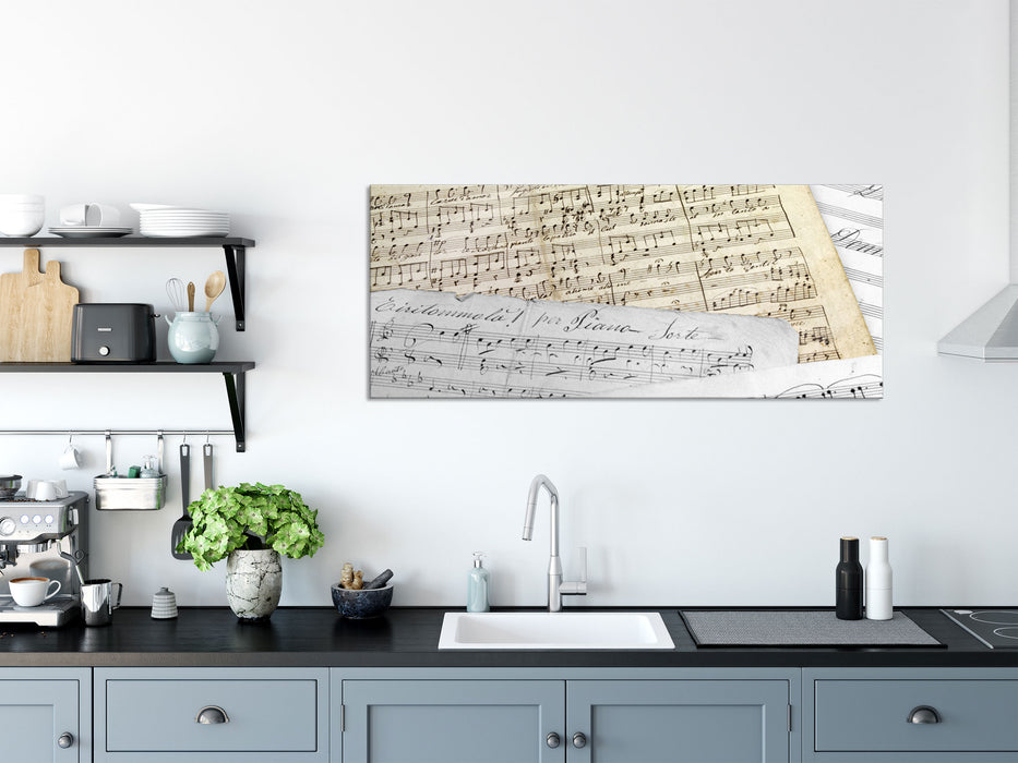schöne alte Notenblätter, Glasbild Panorama