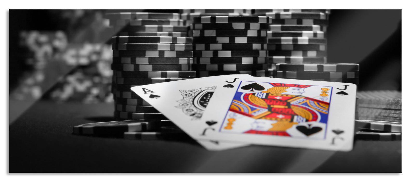 Pixxprint Pokerchips und Karten, Glasbild Panorama