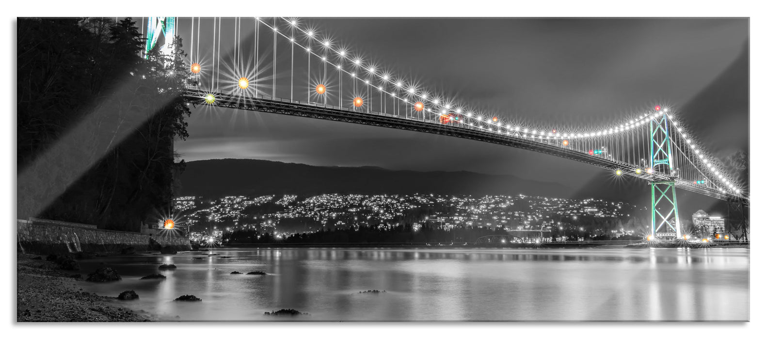 Pixxprint Lions Gate Bridge in Vancouver, Glasbild Panorama