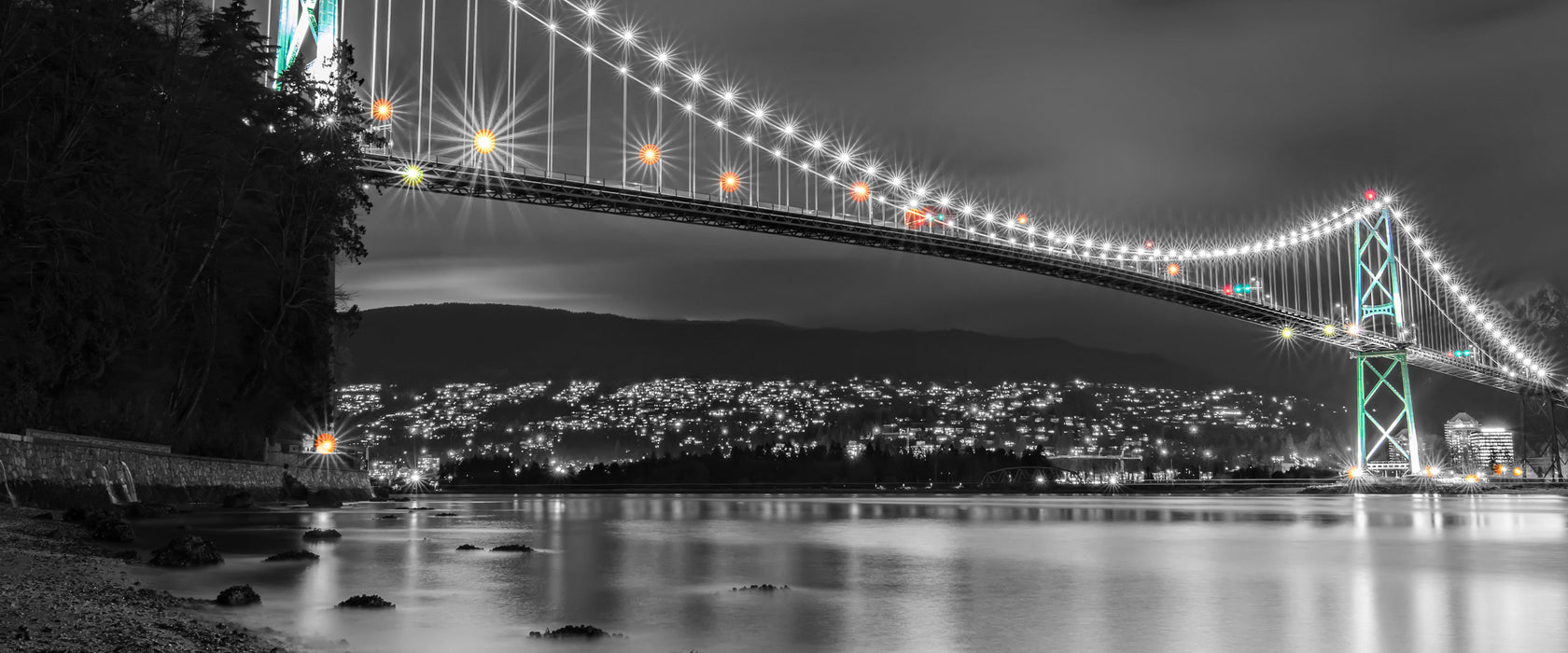 Lions Gate Bridge in Vancouver, Glasbild Panorama