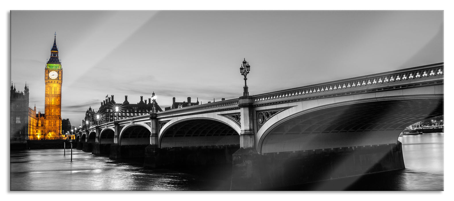 Pixxprint Westminster Bridge und Big Ben, Glasbild Panorama