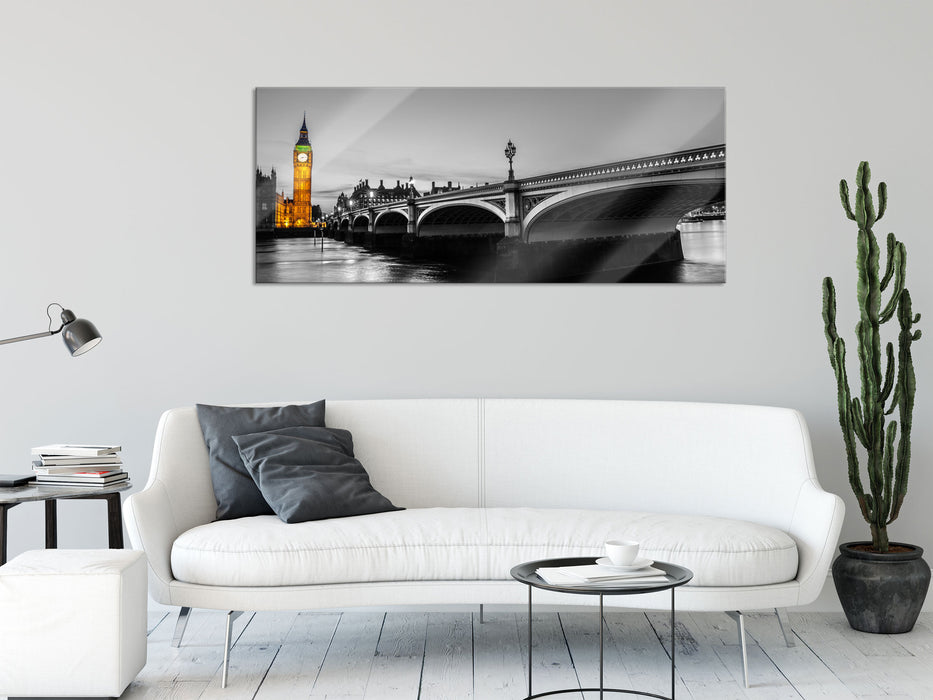 Westminster Bridge und Big Ben, Glasbild Panorama