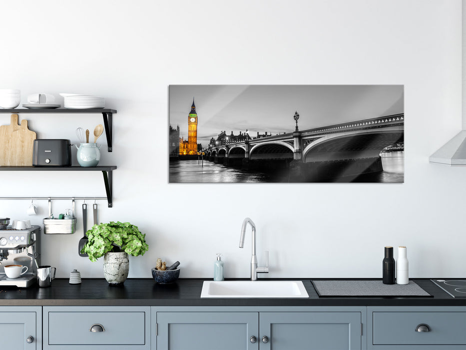 Westminster Bridge und Big Ben, Glasbild Panorama