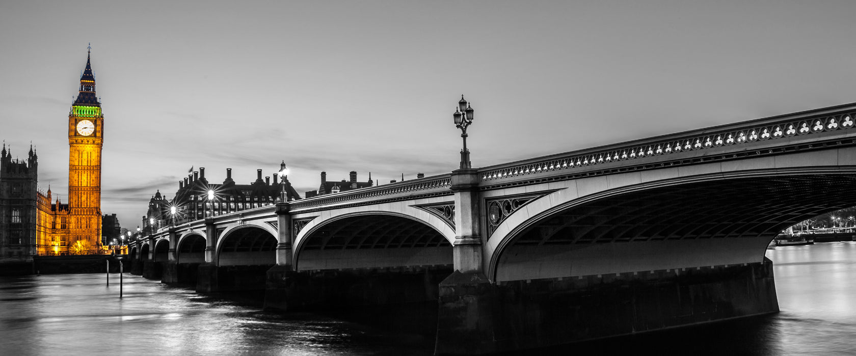 Westminster Bridge und Big Ben, Glasbild Panorama