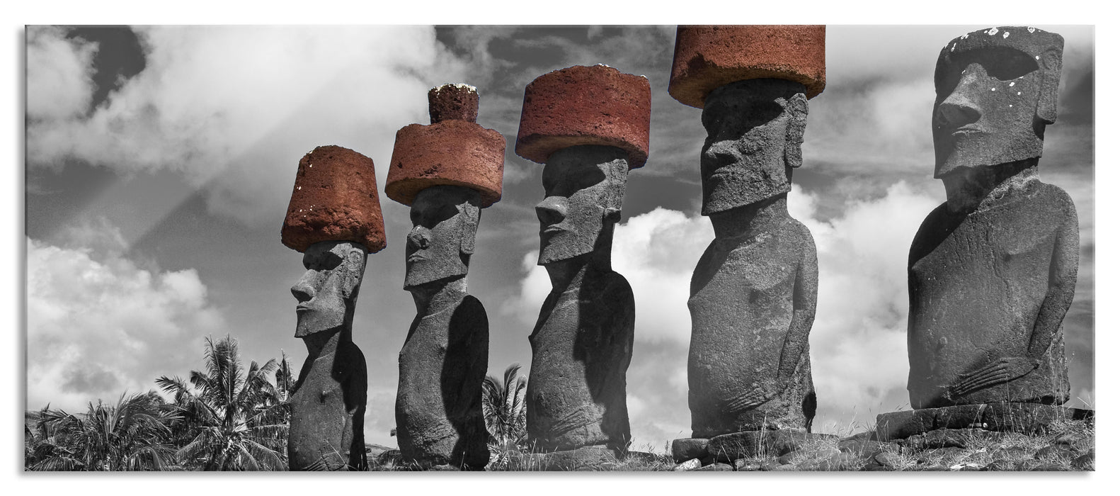 Pixxprint Moai Statuen auf den Osterinseln, Glasbild Panorama