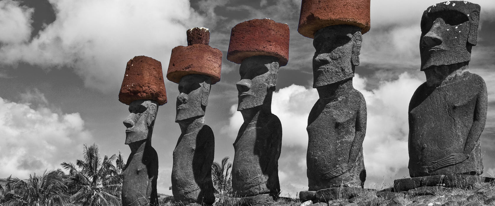 Moai Statuen auf den Osterinseln, Glasbild Panorama