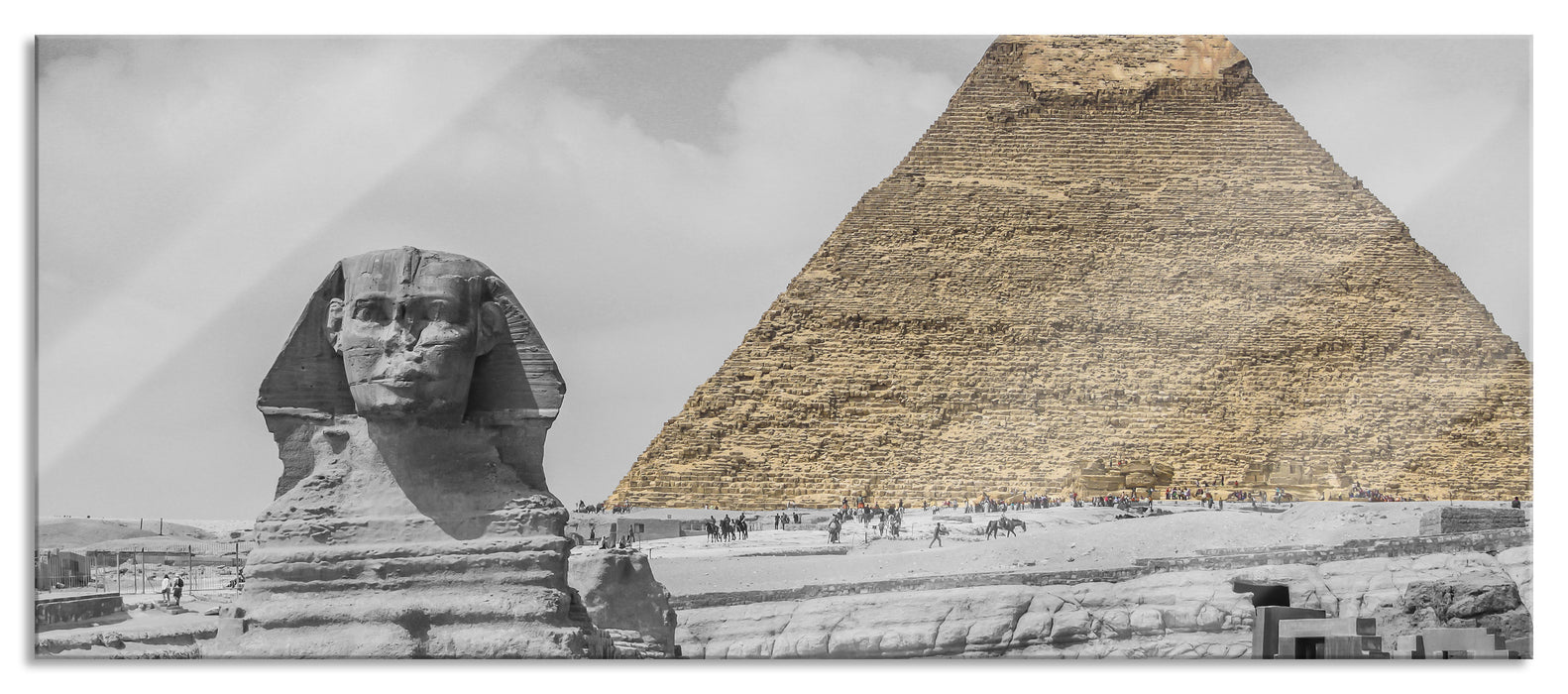 Pixxprint Sphinx vor Pyramide, Glasbild Panorama