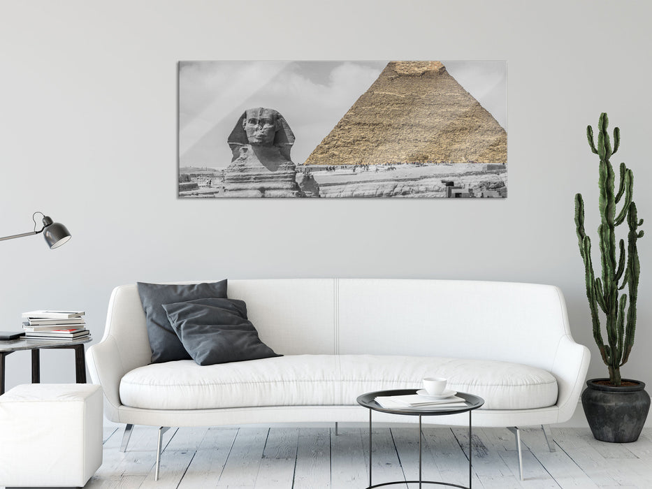 Sphinx vor Pyramide, Glasbild Panorama