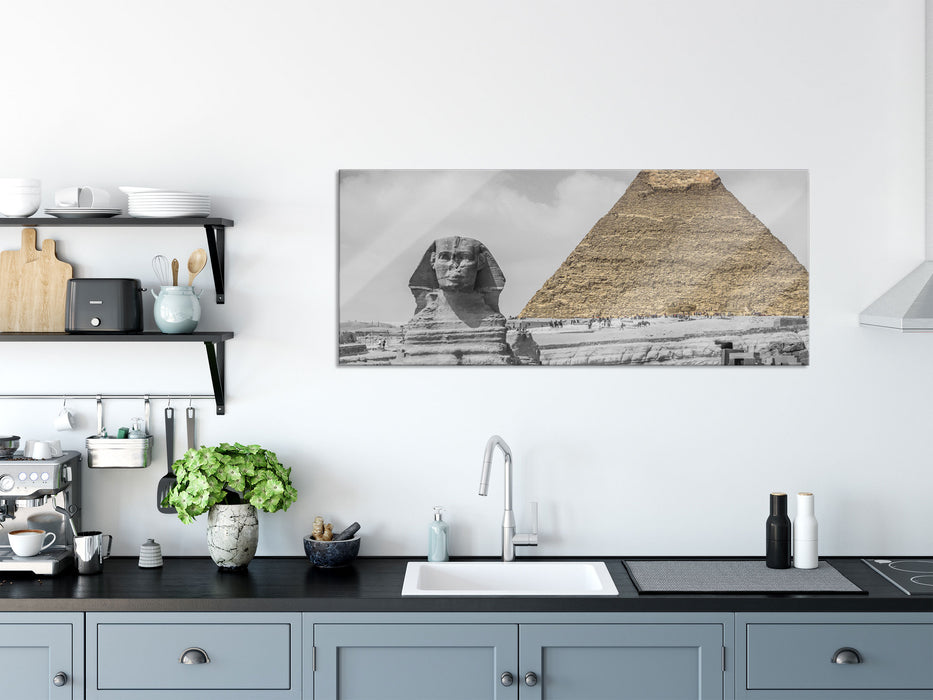 Sphinx vor Pyramide, Glasbild Panorama