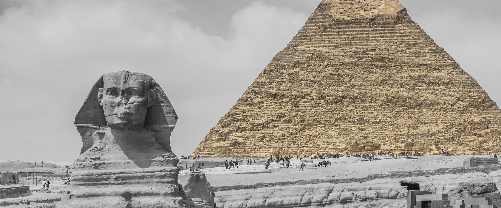 Sphinx vor Pyramide, Glasbild Panorama