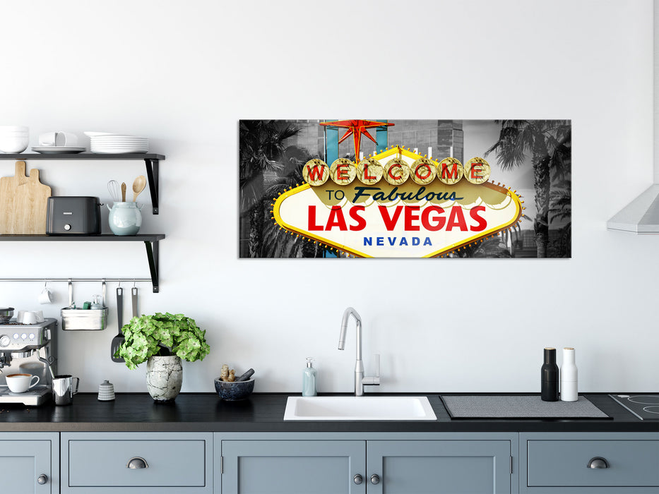 Ortseingangsschild Las Vegas, Glasbild Panorama