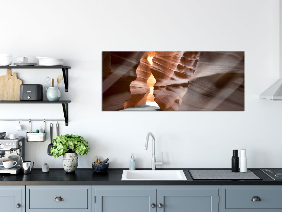 Durchgang im Antelope Canyon, Glasbild Panorama