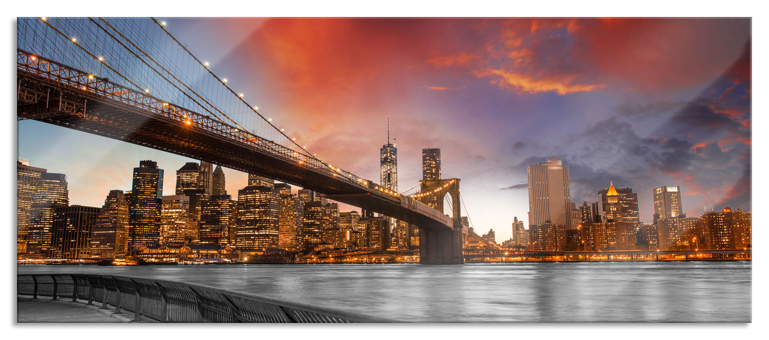 Pixxprint Brooklyn Bridge in New York, Glasbild Panorama