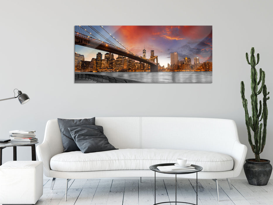 Brooklyn Bridge in New York, Glasbild Panorama