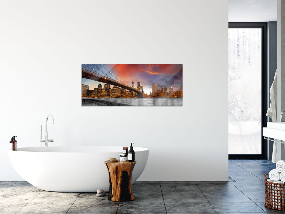 Brooklyn Bridge in New York, Glasbild Panorama