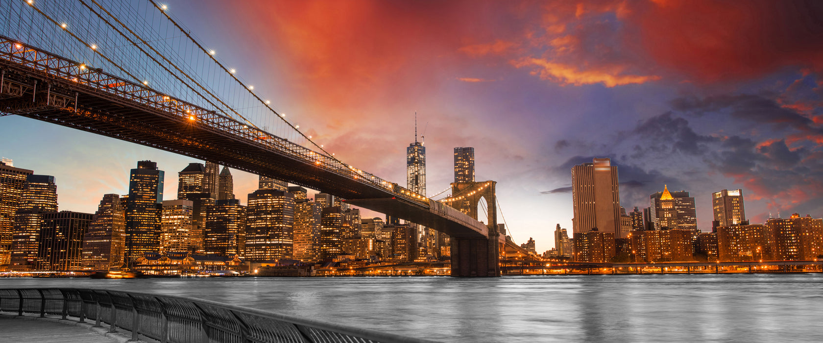 Brooklyn Bridge in New York, Glasbild Panorama