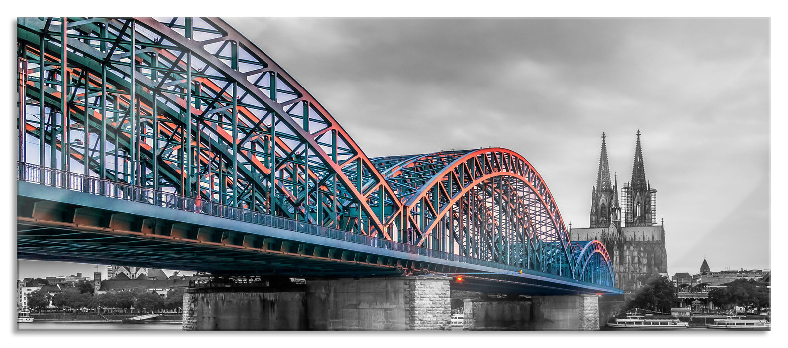 Pixxprint Brücke Kölner Dom, Glasbild Panorama