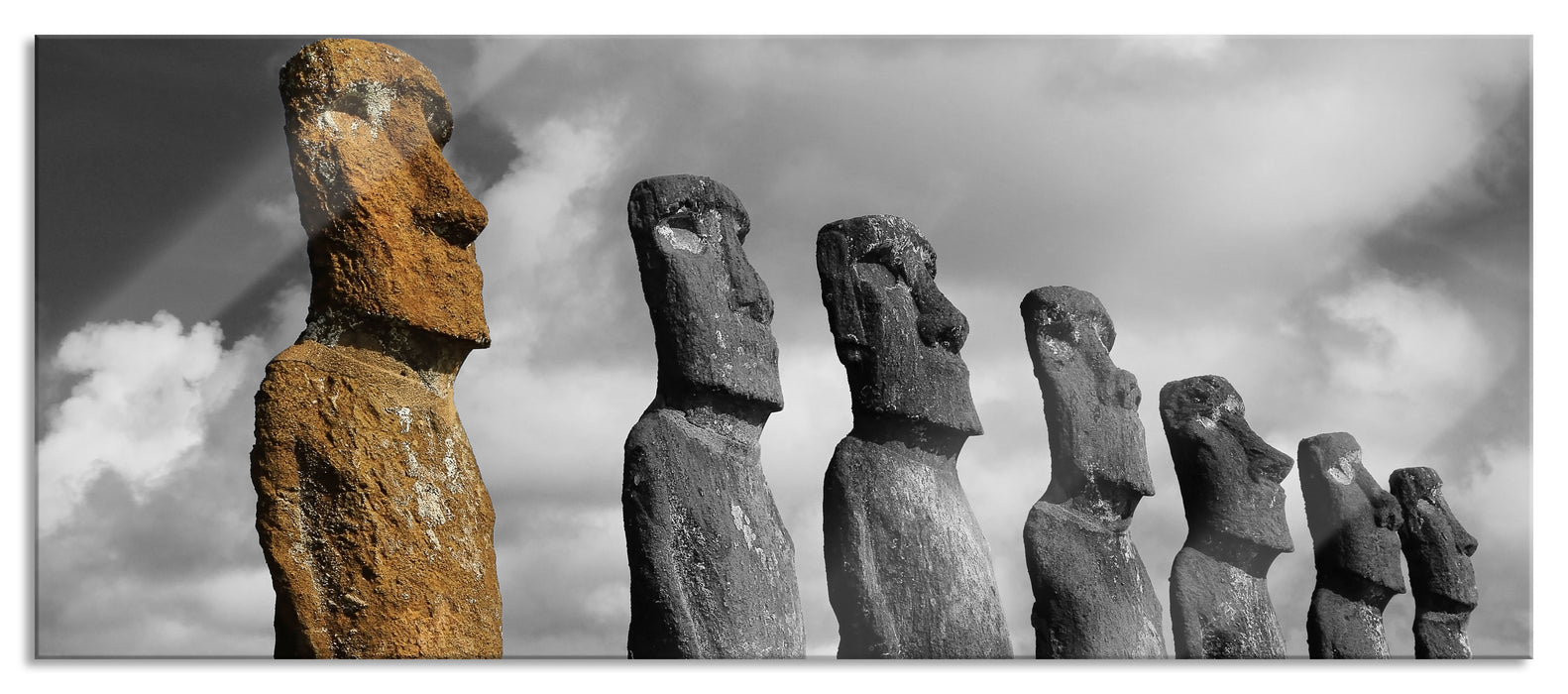 Pixxprint schöne Moai Statuen, Glasbild Panorama