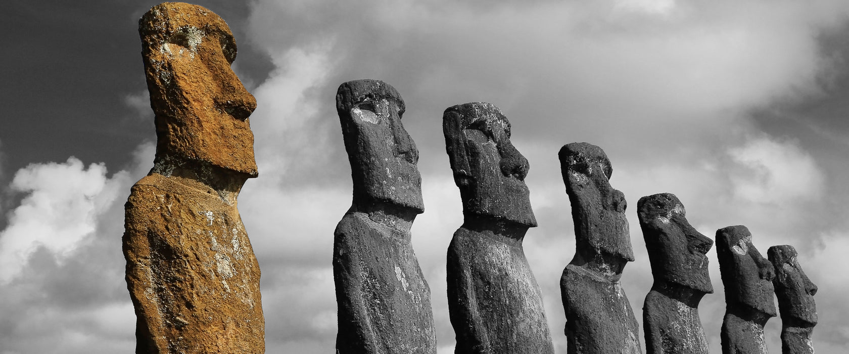 schöne Moai Statuen, Glasbild Panorama