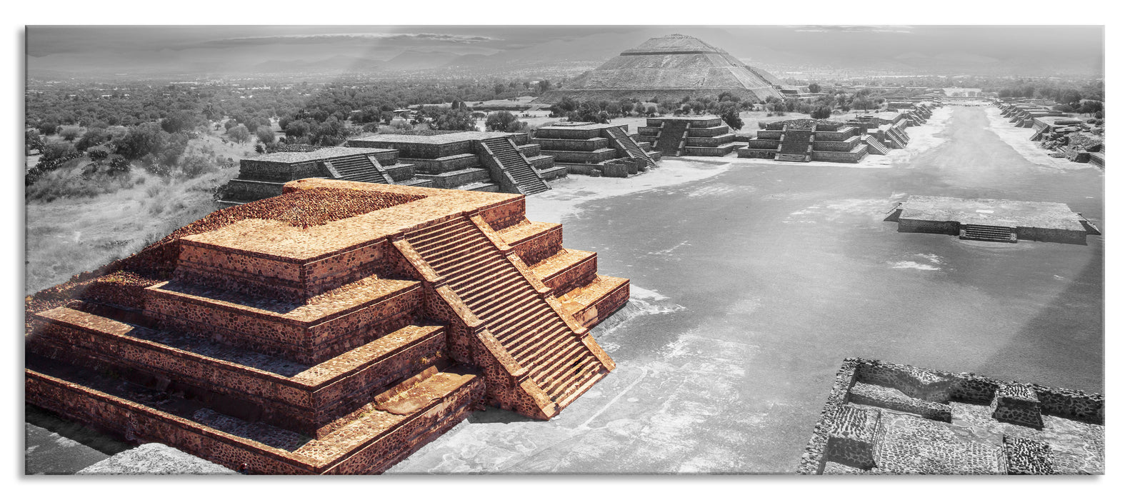 Pixxprint Maya Tempel in Teotihuacan, Glasbild Panorama