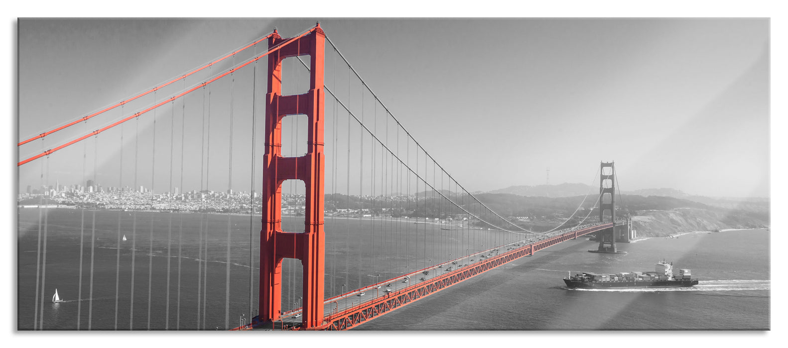 Pixxprint eindrucksvolle Golden Gate Bridge, Glasbild Panorama