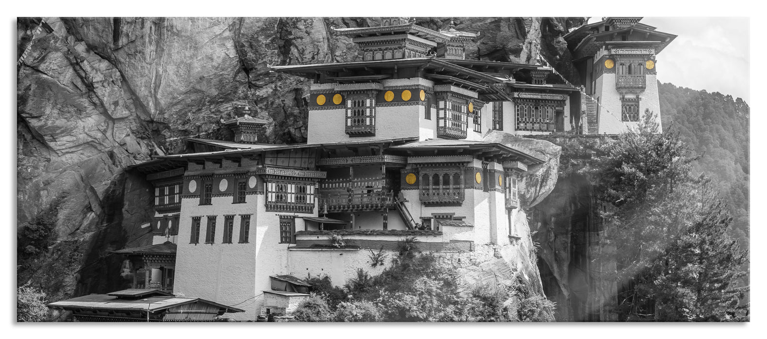 Pixxprint Festung im Berg, Glasbild Panorama