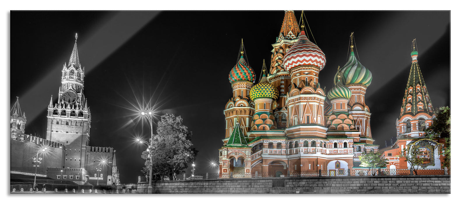 Pixxprint Basilius Kathedrale in Moskau, Glasbild Panorama