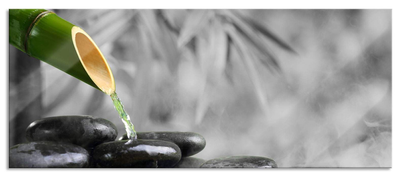 Wasserquelle mit Steinen, Glasbild Panorama