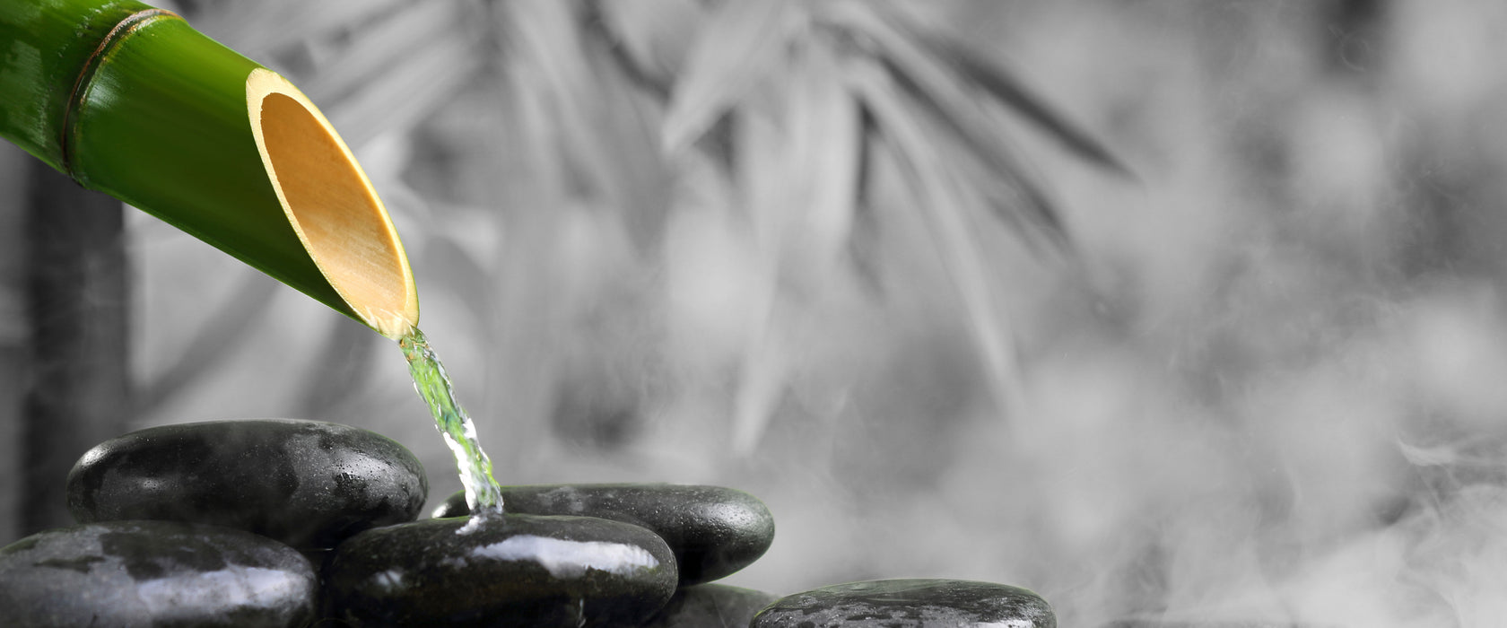 Wasserquelle mit Steinen, Glasbild Panorama