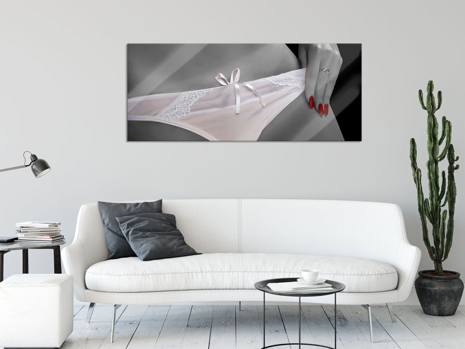 weißes Dessous, Glasbild Panorama