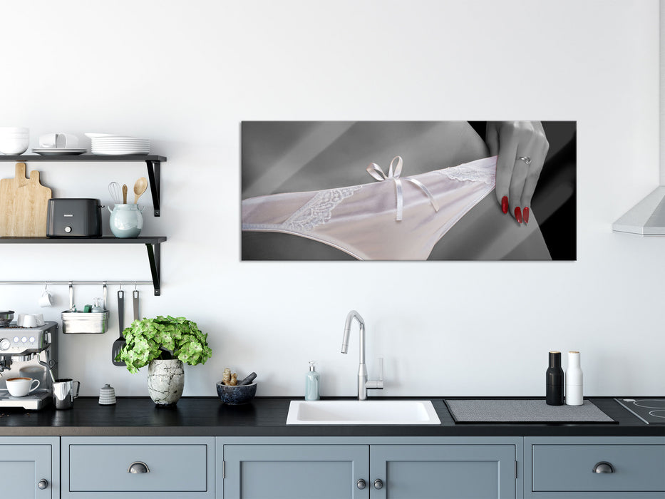 weißes Dessous, Glasbild Panorama