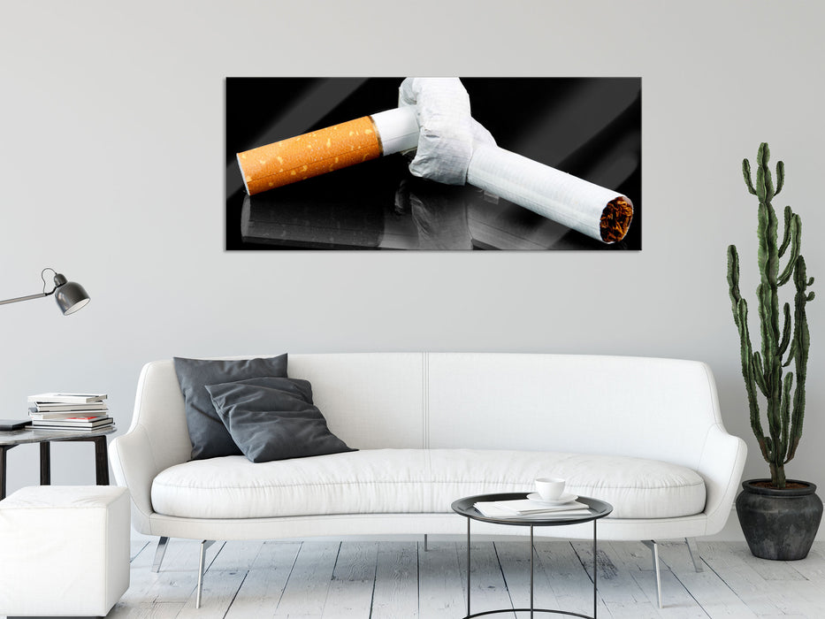 Dark Knoten in der Zigarette, Glasbild Panorama
