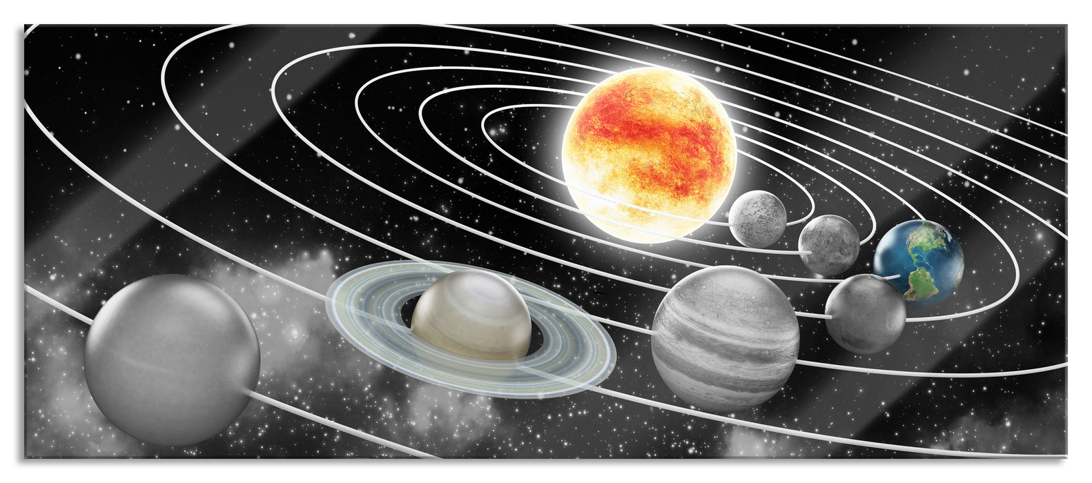 Pixxprint Sonnensystem Querschnitt, Glasbild Panorama