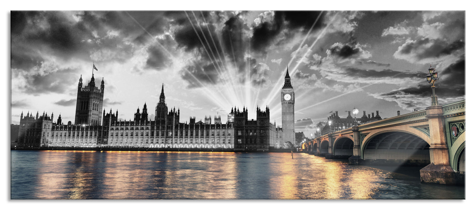 Westminster Abbey mit Big Ben, Glasbild Panorama