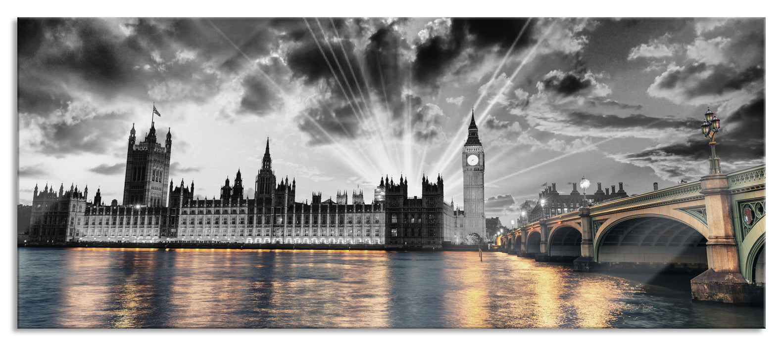 Pixxprint Westminster Abbey mit Big Ben, Glasbild Panorama