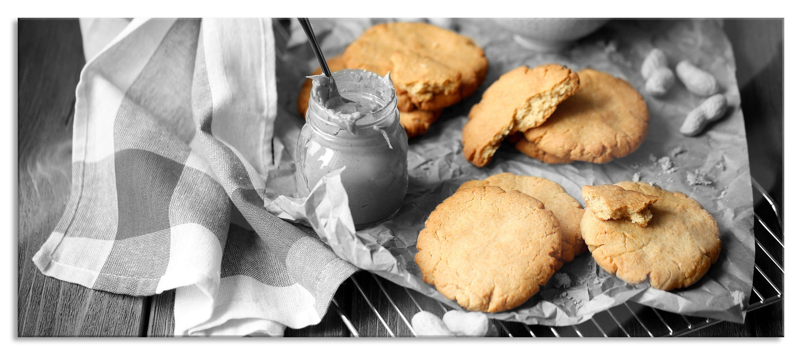 Pixxprint Plätzchen mit Erbnussbutter, Glasbild Panorama