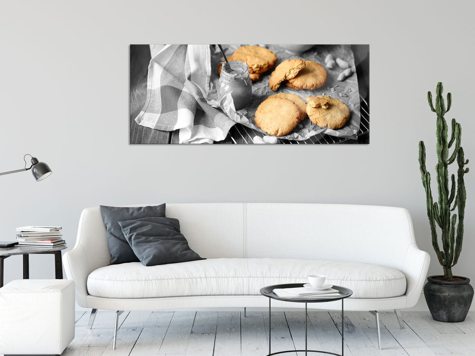 Plätzchen mit Erbnussbutter, Glasbild Panorama