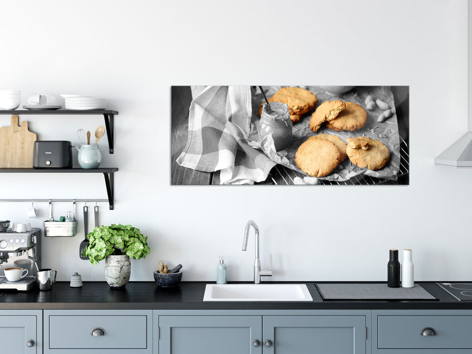 Plätzchen mit Erbnussbutter, Glasbild Panorama