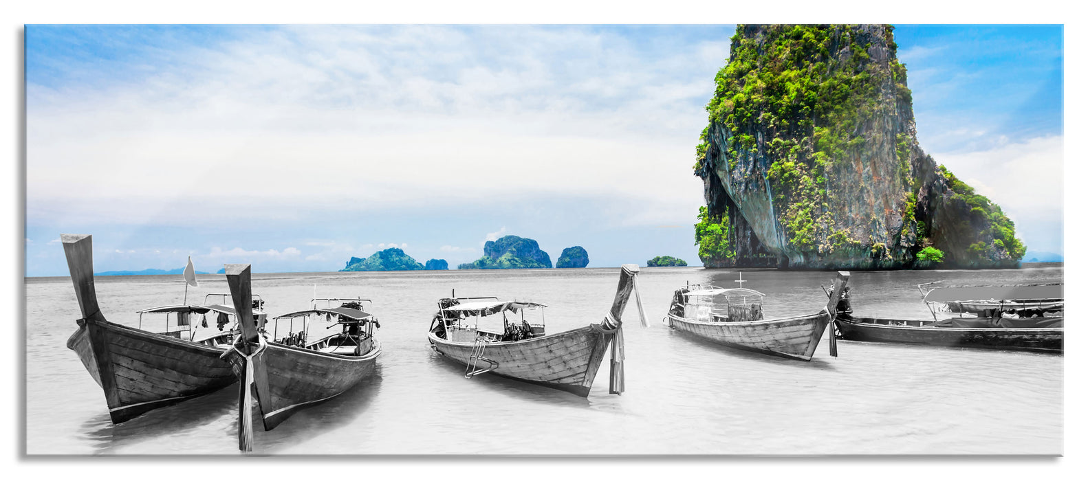 Pixxprint schöne Boote im Pazifik, Glasbild Panorama