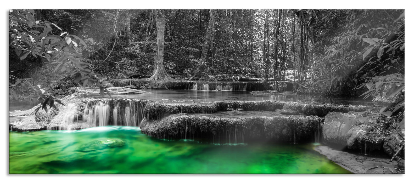 Pixxprint wunderschöner tropischer Fluss, Glasbild Panorama