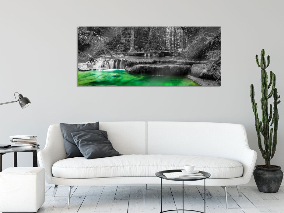 wunderschöner tropischer Fluss, Glasbild Panorama